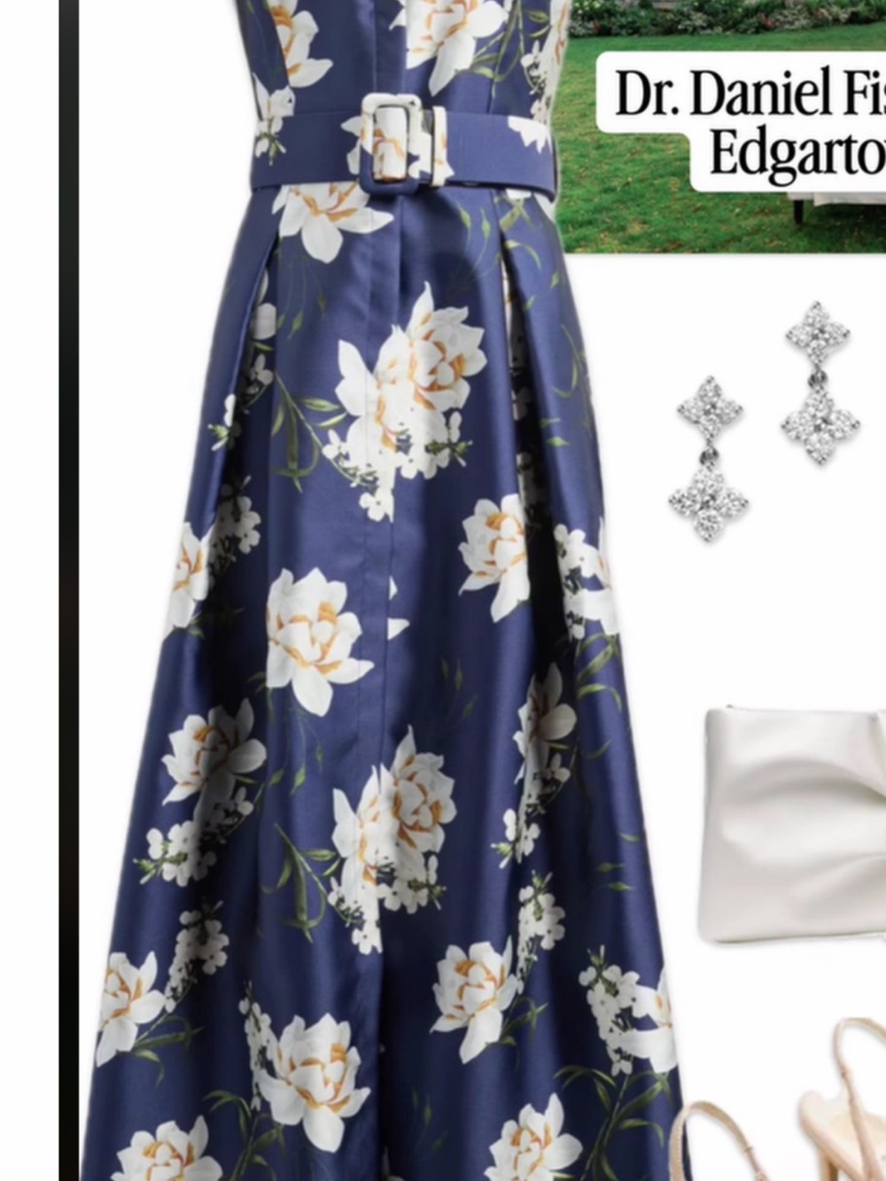 Sachin + Babi Navy Floral A-Line Skirt with Belt